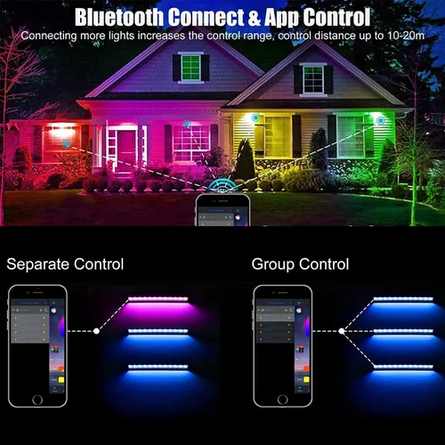 Vista 5 de Luz de arandela de pared RGB de 50 W, barra de luz RGB LED, luces de pared inteligentes con control remoto, impermeable, IP66 regulable, barra