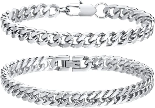Vista 7 de VNOX 2 Pcs Sturdy Stainless Steel Chain Bracelet for Men Women Negro