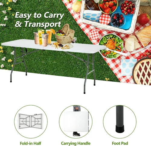 Vista 4 de Mesa plegable de 6 pies de plástico portátil para exteriores, mesa de camping multiusos rectangular plegable con asa, candado para picnic, fiesta
