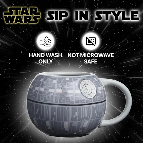 Vista 2 de Silver Buffalo Star Wars Death Star - Taza de café de cerámica esculpida en 3D para capuchino, café con leche o té caliente, 20 onzas, gris