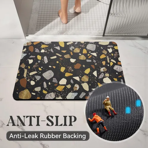 Vista 7 de MontVoo -Tapete de baño-Alfombras de baño delgadas antideslizantes para debajo de la puerta- Superficie de gamuza sintética absorbente, de secado