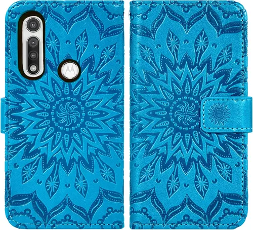 Vista 4 de Asuwish Funda de teléfono para Moto G Fast 2020 con protector de pantalla de vidrio templado y funda delgada de cuero, soporte para tarjetas Azul