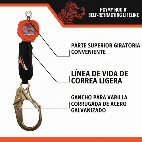 Vista 4 de Malta Dynamics Pygmy Hog Web Línea de Vida Autorretráctil – Cordón de Seguridad Retráctil con Protección contra Caídas con Kit de Conector y Gancho