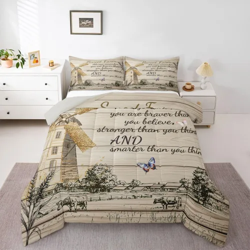 Vista 34 de Erosebridal Juego de edredón rústico de colibrí, juego de ropa de cama de molino de viento rústico para niños, adolescentes y adultos, relleno