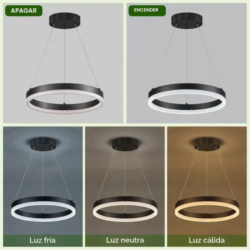 Vista 2 de Benkut Lámpara de Araña de Anillo LED Moderna Negra para Comedor, Lámpara de Araña de Techo Circular Empotrada Regulable con Control Remoto