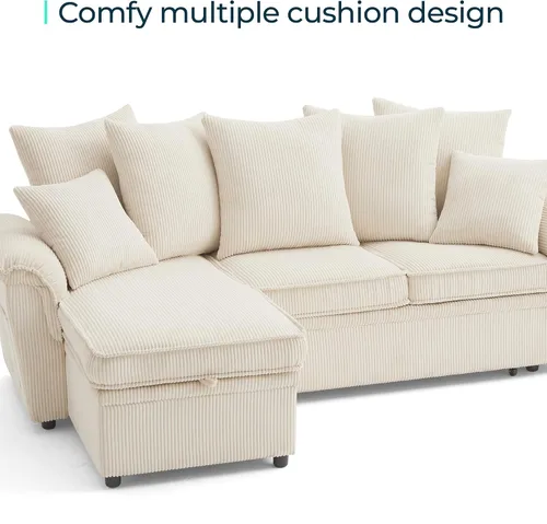 Vista 6 de LINSY HOME Sofá modular con cama extraíble, sofá biplaza modular de pana grande, reposabrazos ancho, sofá modular de 62 pulgadas y 2 asientos