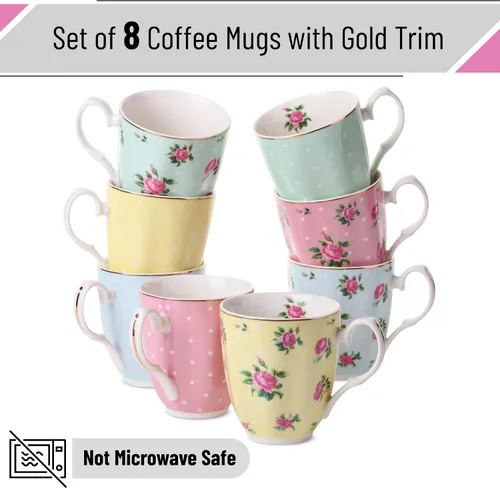 Vista 2 de BTaT- Royal - Juego de 8 tazas de café de porcelana de porcelana de porcelana de 12 onzas, tazas de café grandes para tazas de café, tazas de té