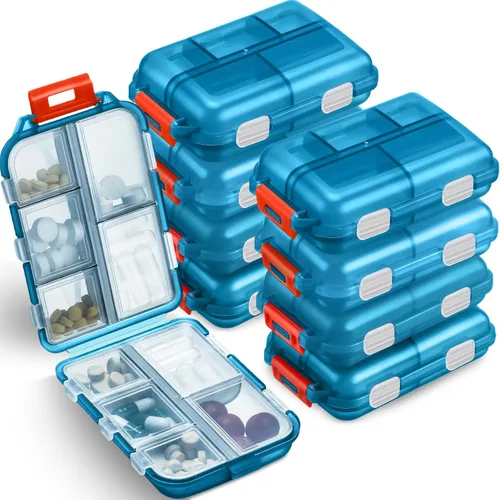 Vista 10 de Meekoo Organizador de pastillas de viaje, 8 unidades, portátil, con bolsillo, contenedor diario, contenedor pequeño, medicina, viajes, con 10 Blanco