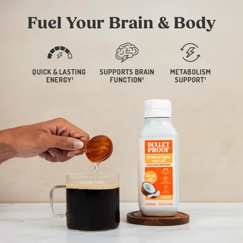 Vista 2 de Bulletproof Aceite MCT octane C8 de coco para cerebro, 16 onzas (paquete de 3), suplemento keto premium para energía sostenida, combustible cerebral