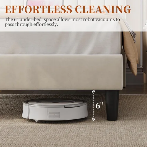 Vista 7 de Yaheetech Base de cama de plataforma doble, cabecera lateral tapizada con estación de carga USB y estante de almacenamiento, soporte de listones