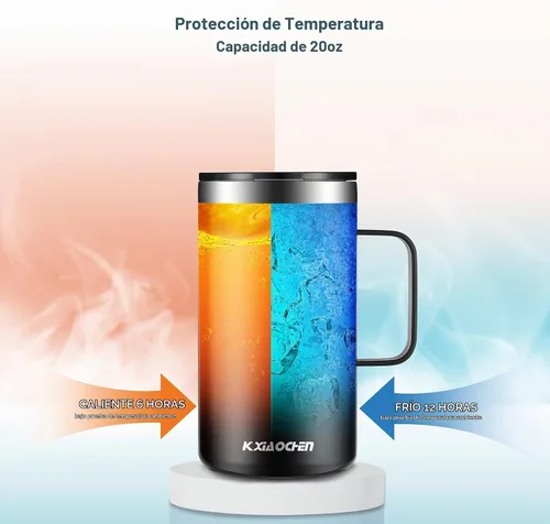 Vista 5 de KXIAOCHEN - Taza de café aislada de 20 onzas con tapa, taza de café de acero inoxidable, vaso de café de doble pared con aislamiento al vacío