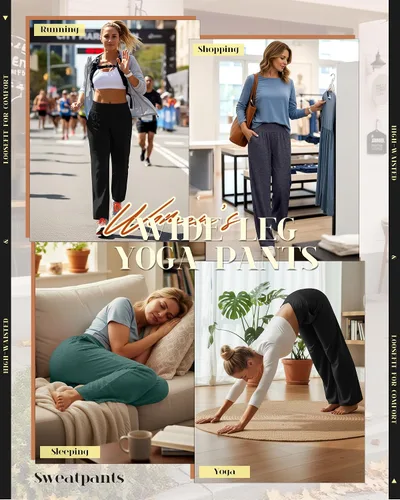 Vista 10 de Neer - Conjunto de 3 pantalones de yoga de pierna ancha para mujer - Pantalones deportivos cómodos, holgados, de cintura alta y casuales
