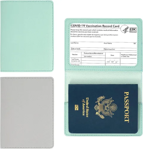 Vista 9 de Paquete de 2 portatarjetas de pasaporte y vacunación, de piel sintética, para pasaporte, funda protectora para vacunas, cartera de pasaporte