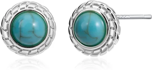 Vista 7 de Tibetan Turquoise Earrings 925 Sterling Silver Post Stud Boho Gemstone Hypoallergenic Handmade Earrings for Women Trendy Fashion
