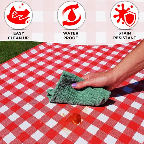 Vista 6 de Protector en las esquinas contra rasgaduras, 6 pies, mantel de vinilo ajustable para picnic con fundas de banco, impermeable, PEVA, juego de 3