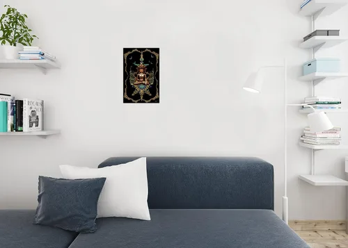 Vista 4 de Póster de Buda en el trono del pavo real, con espíritu fractal, meditación religiosa, paz, armonía, felicidad, arte de pared, 12 x 18 pulgadas