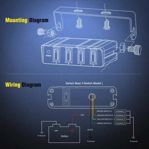 Vista 6 de Nilight Caja de Interruptores Basculantes de 4 Posiciones Panel de Conmutación SPST 12V 24V 20A 40Amp Máx para Automóviles Coches Vehículos Barcos