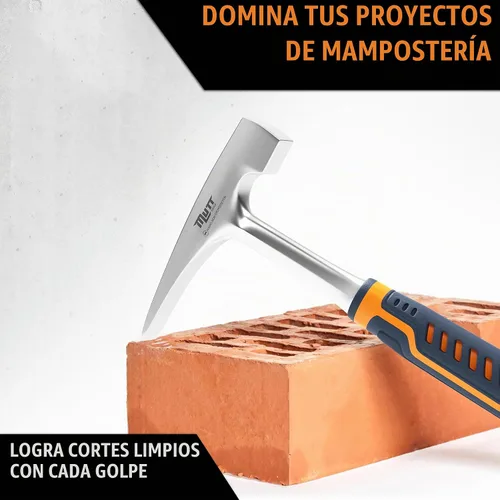 Vista 2 de Mutt Tools - Martillo de ladrillo de 20 onzas para trabajos de piedra de albañil 20 oz, martillo de ladrillo, acero forjado, mampostería, agarre