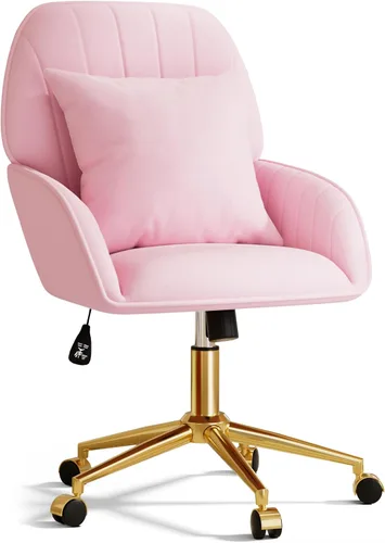 Vista 15 de Silla de escritorio para oficina en casa, cómoda con ruedas giratorias ajustables, moderna silla de tocador de maquillaje de terciopelo con respaldo