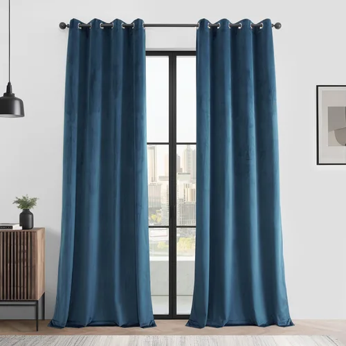 Vista 2 de HPD Half Price Drapes Juego de 2 paneles de cortinas básicas de terciopelo para oscurecer la habitación, cortinas con ojales de 96 pulgadas