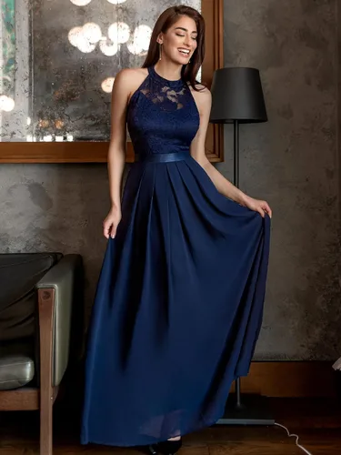 Vista 3 de Miusol Vestido de fiesta de noche de encaje floral vintage con cuello halter para mujer