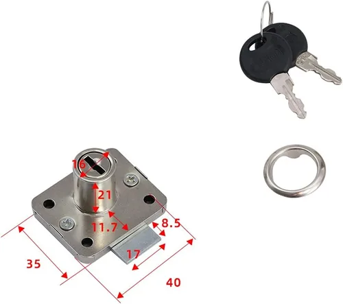 Vista 2 de Cerradura de cajón con leva cilíndrica, cerradura de hardware para muebles, acero laminado en frío 101-22, cerradura de armario de escritorio