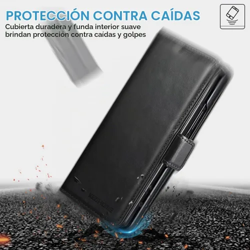 Vista 6 de KEZiHOME Funda tipo cartera de piel auténtica para Samsung Galaxy Z Fold 6 Negro