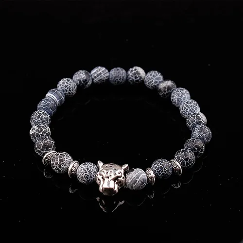 Vista 6 de Pulsera unisex de 0.315 in de roca volcánica chapada en oro de pantera de leopardo con cuentas de Buda, piedra natural, antiansiedad, difusor