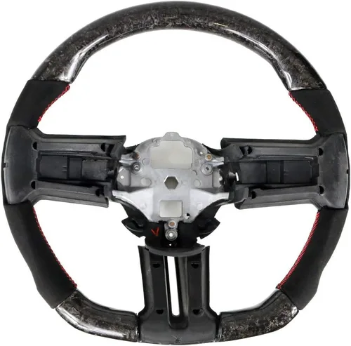 Vista 19 de IKON MOTORSPORTS, Volante compatible con Ford Mustang 2010-2014, Kit de reemplazo de cuerpo de volante en fibra de carbono y cuero con costura azul