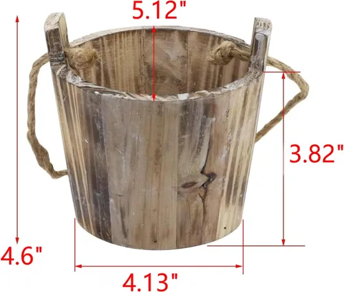 Vista 2 de MY MIRONEY Macetas de 20 onzas, maceta de barril de madera vintage, maceta rústica sólida con asas de metal y marco para maceta