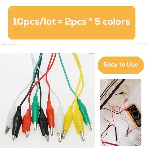 Vista 3 de 10 clips eléctricos de cocodrilo de alta calidad, 5 cables de prueba de colores con sondas de prueba, cables de puente de cocodrilo con clips
