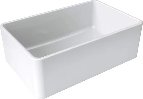 Vista 2 de Fregadero de arcilla refractaria, fregadero de cocina con delantal de granja de un solo tazón, blanco, (30 pulgadas)