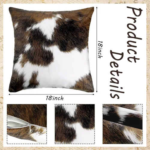 Vista 2 de Peryiter 6 fundas de almohada con estampado de piel de vacuno de 18 x 18