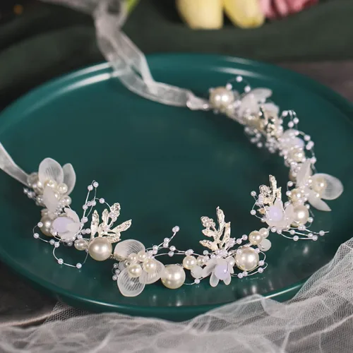 Vista 10 de Accesorios para el cabello de boda para niños, diadema de princesa, diadema de flores blancas, perla para niñas, linda banda para el pelo de boda