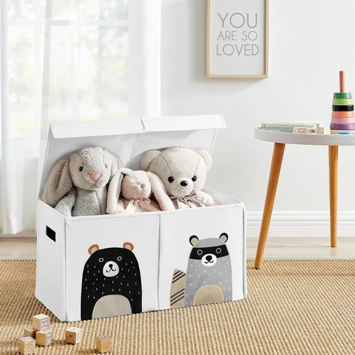 Vista 2 de Sweet Jojo Designs Woodland Bear Racoon - Caja de almacenamiento pequeña de tela para niños o niñas, para guardería o habitación de niños