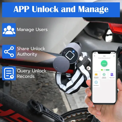 Vista 4 de Eseesmart Cerradura de cadena para bicicleta, cerraduras de bicicleta de huellas dactilares, antirrobo, cerraduras de seguridad de 3.28 pies