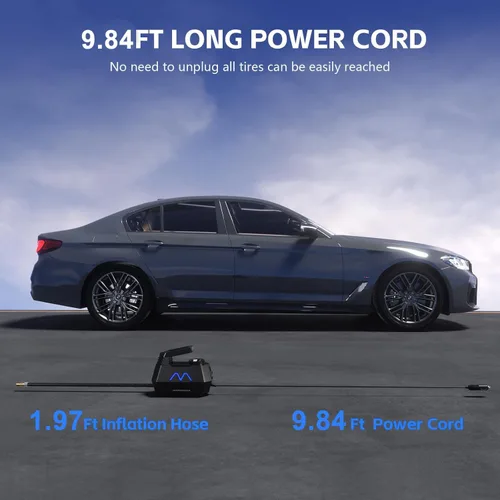 Vista 3 de Inflador de neumáticos, compresor de aire portátil, bomba de aire para neumáticos de automóvil, cable de 9.84 pies, bomba automática de 12 V CC