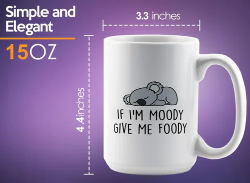 Vista 6 de Taza de café Lazy Animal de 15 onzas, color blanco -If I'm Moody Give Me Foody - Funny Lazy Friends About Koala Cute Animal Pet Keeper Amistad Food