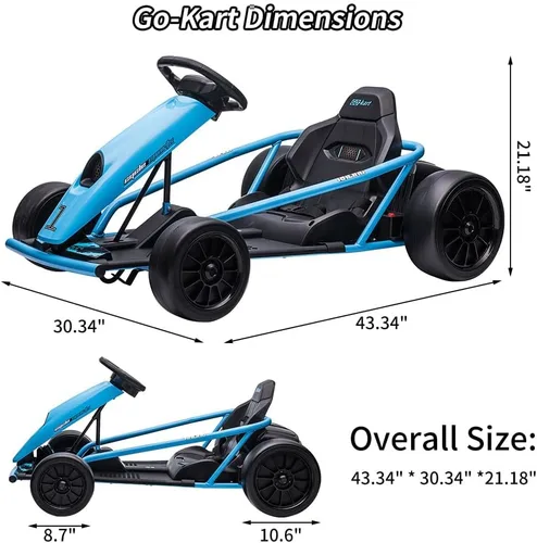 Vista 6 de Go Kart alimentado por batería de 24 V para niños de 8 a 15 años Azul