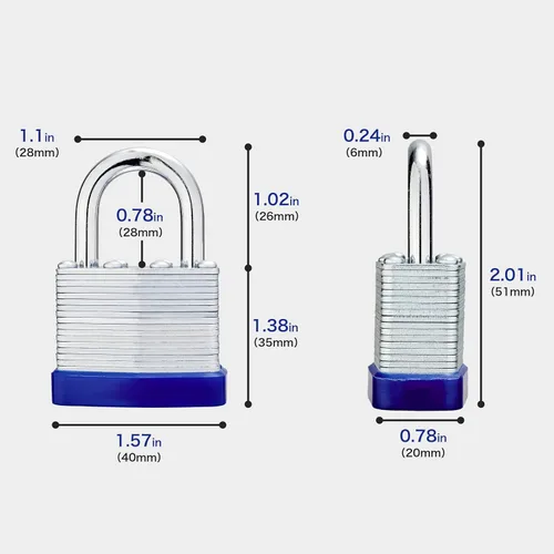 Vista 4 de Lock Candados para exteriores, candado laminado con llave, cuerpo ancho de 1-9/16 pulgadas, juego de candados con llaves (paquete de 12)