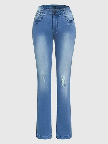 Vista 2 de Flamingals Jeans acampanados para mujer, cintura alta, parte inferior acampanada, pierna ancha, control de abdomen, rasgados, acampanados, talla XL
