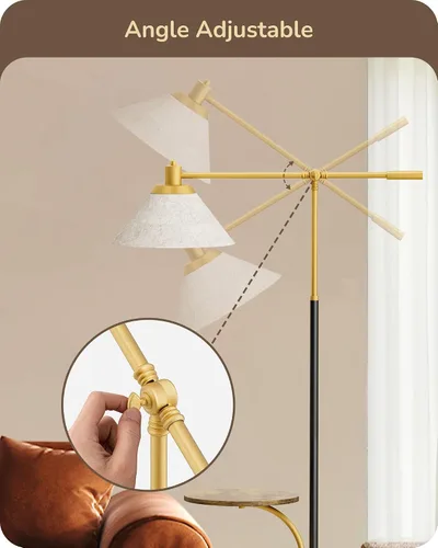 Vista 2 de EDISHINE - Lámpara de pie de arco de 68" con mesa, lámpara de pie vintage para sala de estar con bandeja, altura ajustable, bombilla LED de 5