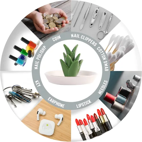 Vista 7 de Soporte para anillos de cactus verde, bandeja de joyería, collar, pulsera, organizador de cerámica para su madre novia, plato de 5 pulgadas