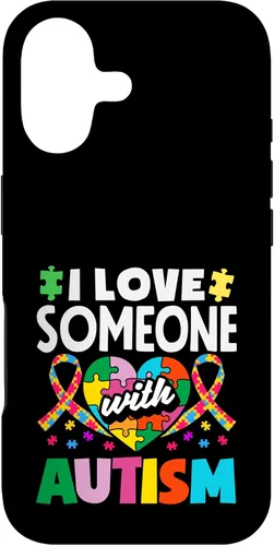 Vista 32 de Love Someone with Autism Awareness Puzzle Piece Ribbon Case for iPhone 16