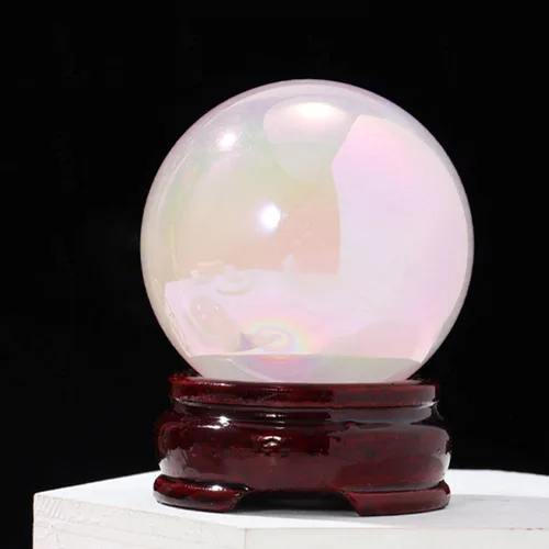 Vista 3 de Angel Aura - Bola de cristal de cuarzo rosa con soporte, escultura de esfera de piedra preciosa pulida de cuarzo rosa rosa natural para exhibición