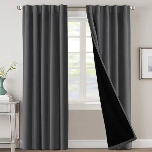 Vista 94 de H.VERSAILTEX Cortinas 100% opacas para dormitorio con forro negro, cortinas de oscurecimiento de habitación completa, con aislamiento térmico