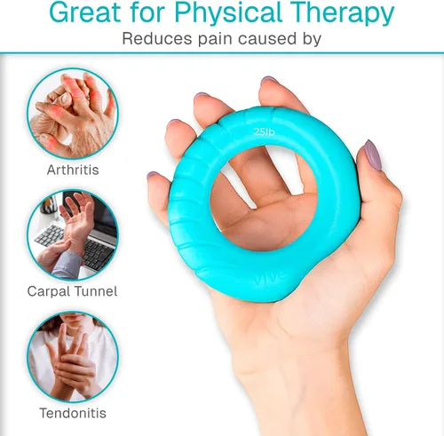 Vista 8 de Vive Entrenador de fuerza de agarre (paquete de 2) ejercitador de fortalecimiento de manos, muñecas y dedos para terapia y rehabilitación