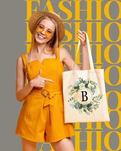 Vista 2 de AUSVKAI Bolsa de lona para mujer, bonita bolsa de algodón con iniciales estéticas, de algodón, reutilizable, personalizada, bolsas de cumpleaños
