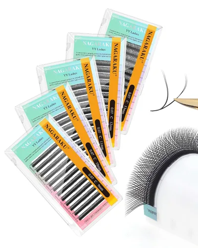 Vista 57 de NAGARAKU YY - Extensiones de pestañas, suministros Y, Lash 4D, Easy Fan, pestañas cruzadas de volumen ruso, pestañas YY, tejidas a mano, malla