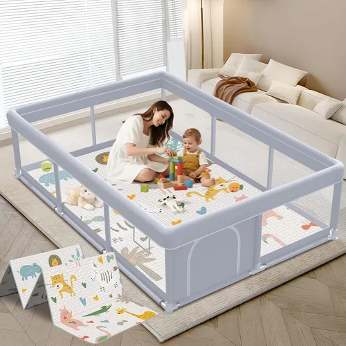 Vista 16 de XVISHX Corralito para bebés de 50 x 50 pulgadas, corralito para bebés y niños pequeños, corralito de juegos para interiores y exteriores, con tela